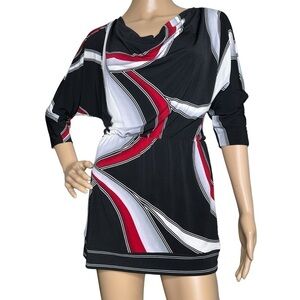 WHBM cowl neck red, black and white top, XXS